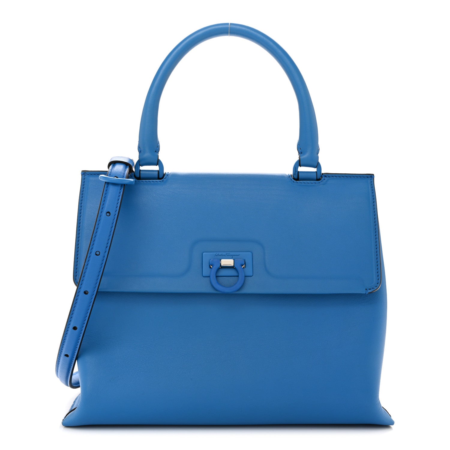 Salvatore Ferragamo Calfskin Gancini Trifolio Top Handle Bag Blue 1 of 12