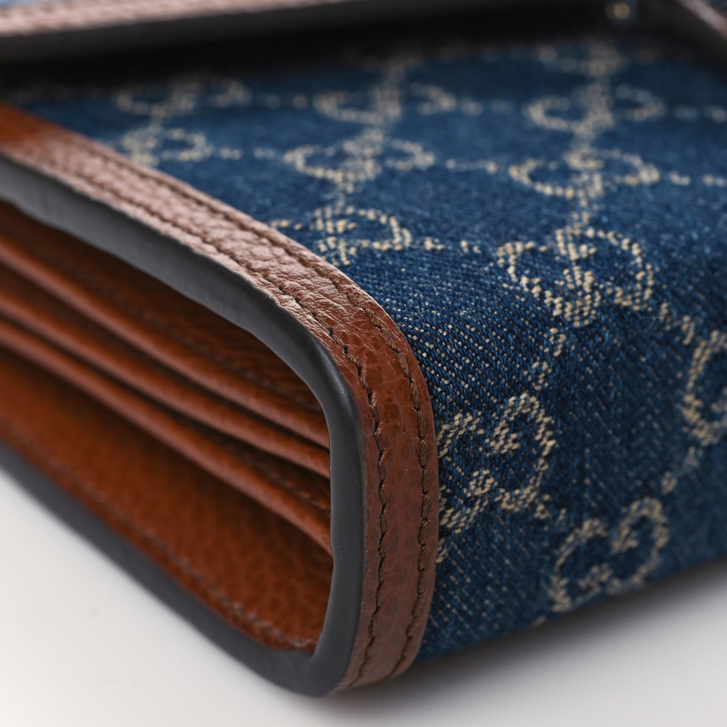 New Denim GG Monogram Dollar Calfskin Enamel Mini Dionysus Chain Wallet Blue Tea Cuir Epilog Electric Blue
