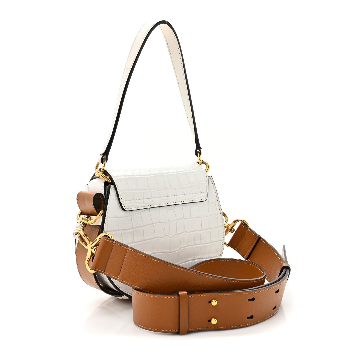 Chloe Calfskin Crocodile Embossed Small Tess Bag Brilliant White 3 of 15