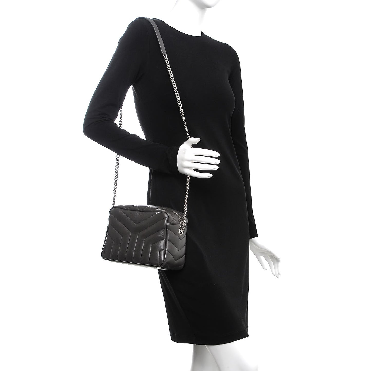 Calfskin Y Quilted Monogram Small Loulou Bowling Bag Asphalt