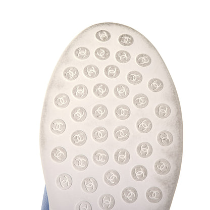 Chanel Calfskin Mesh Lyrca Womens Logo Sneakers 42 White Blue 8 of 8