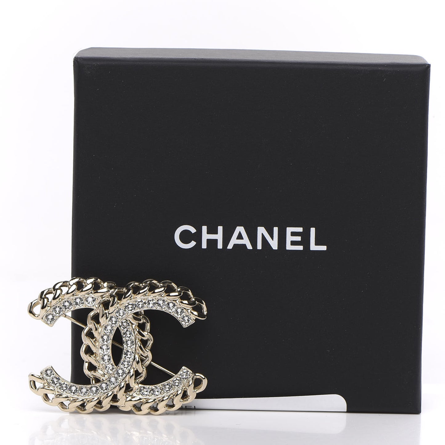 Crystal Chain CC Brooch Gold