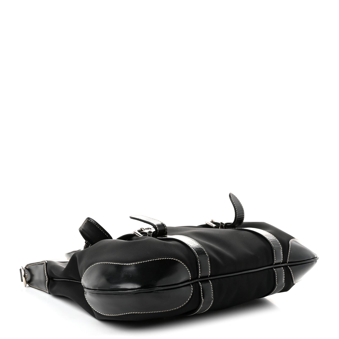 Tessuto Nylon Calfskin Flat Messenger Bag Black