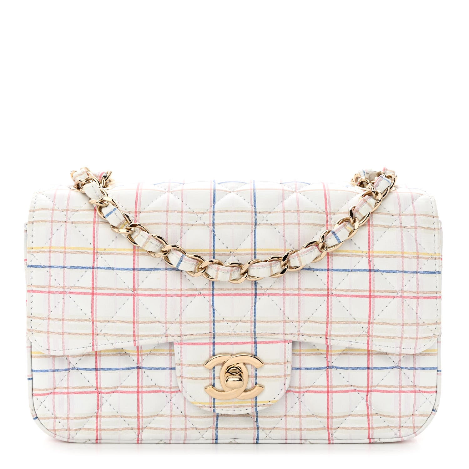 Chanel Calfskin Quilted Plaid Printed Small Single Flap White Multicolor 1 of 11