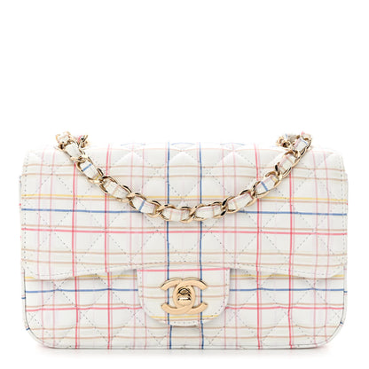Chanel Calfskin Quilted Plaid Printed Small Single Flap White Multicolor 1 of 11