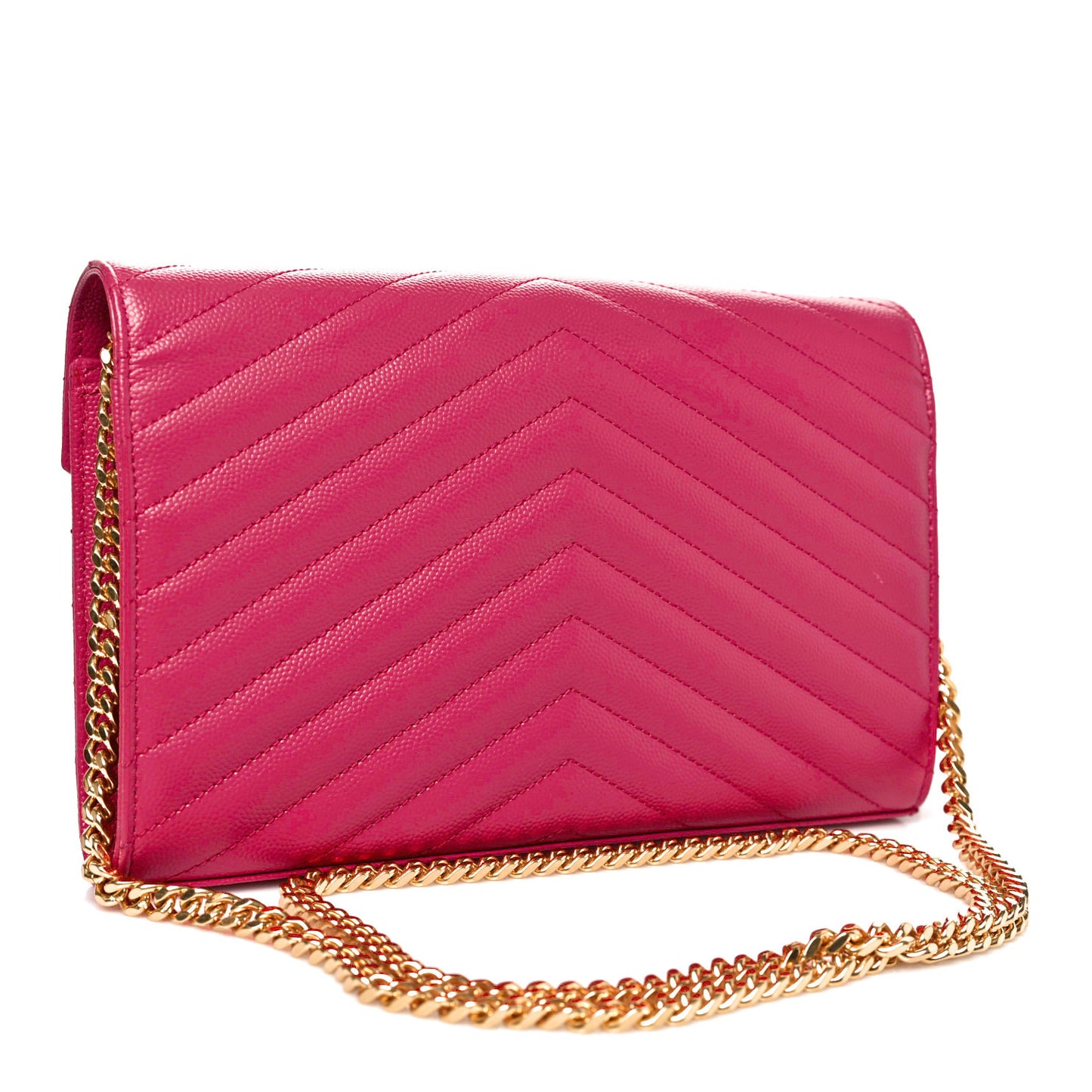 Grain De Poudre Matelasse Chevron Monogram Chain Wallet Fuxia Couture