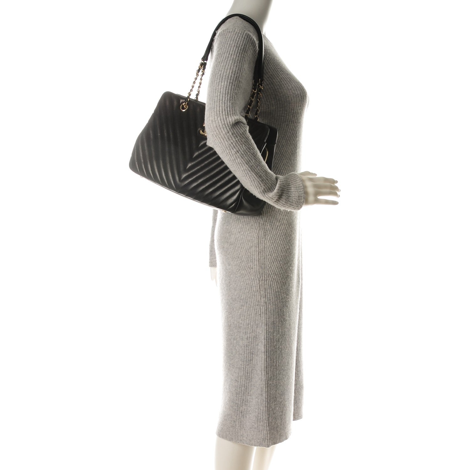 Chanel Lambskin Surpique Chevron Large Tote Black 2 of 6