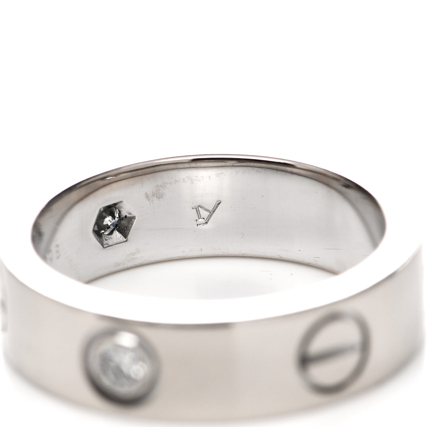 18K White Gold 3 Diamond 5.5mm LOVE Ring 52 6