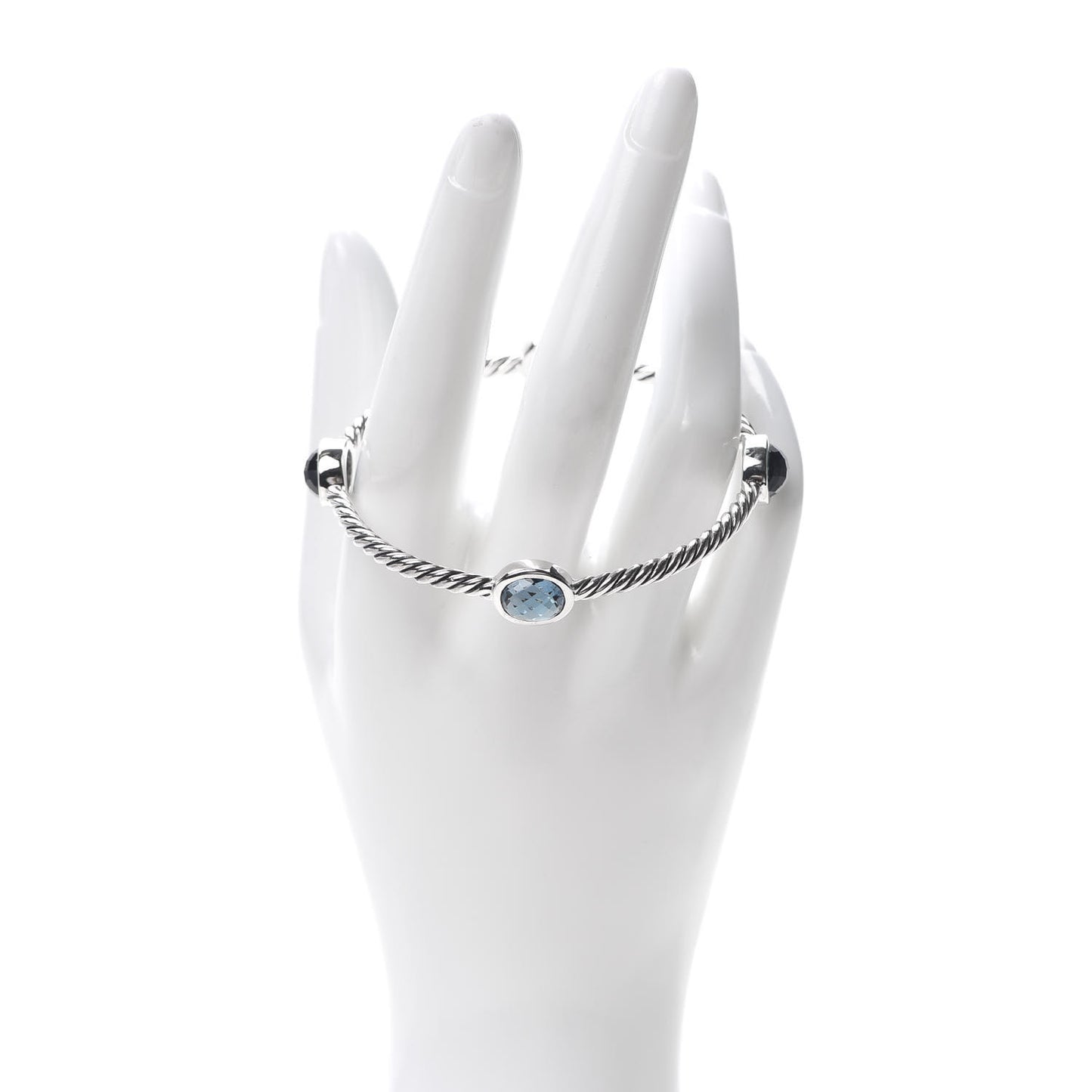 Sterling Silver Blue Topaz 3mm Color Classics Four Station Bangle Bracelet