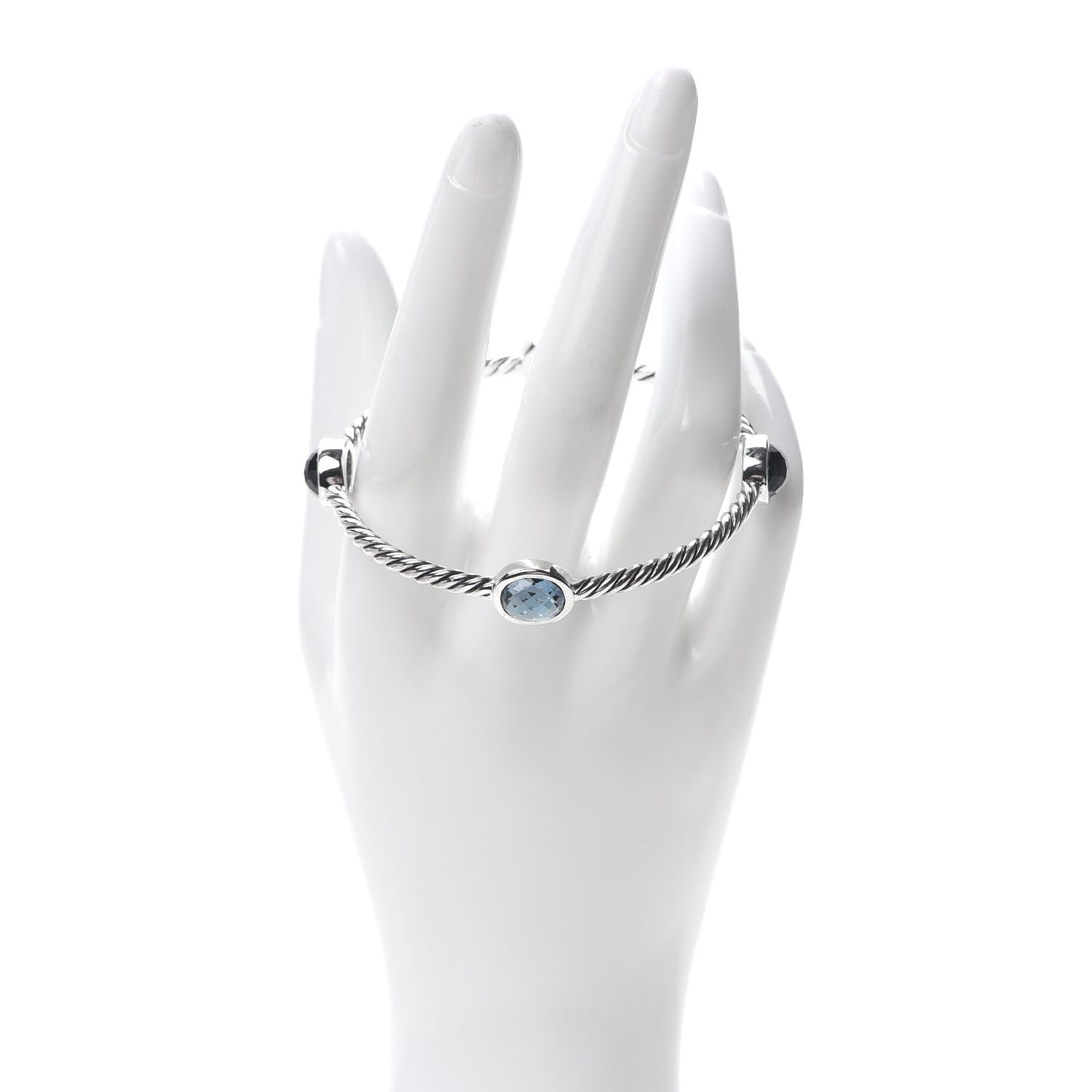 David Yurman Sterling Silver Blue Topaz 3mm Color Classics Four Station Bangle Bracelet 2 of 4
