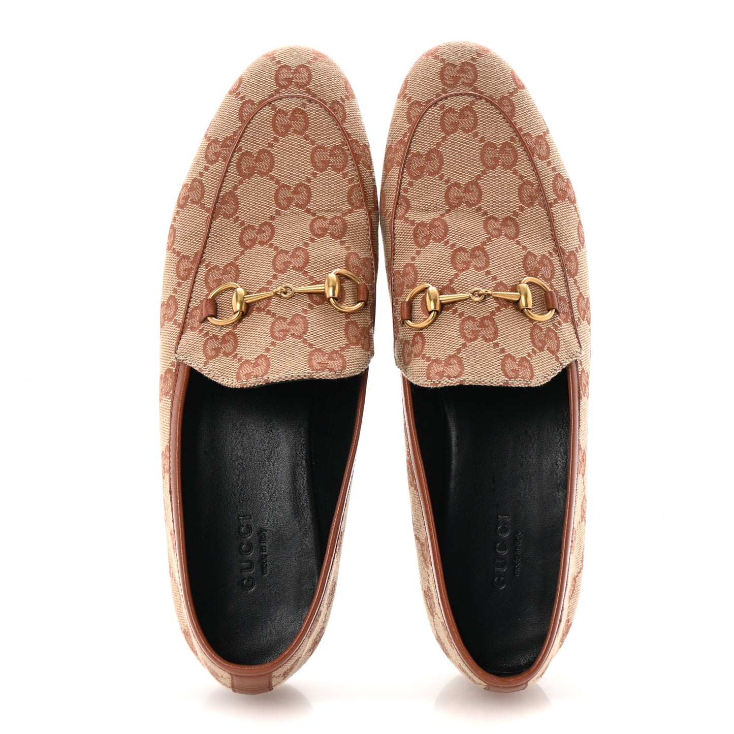 Canvas GG Monogram Horsebit Womens Jordaan Loafers 39.5 Beige Ruggine Rust