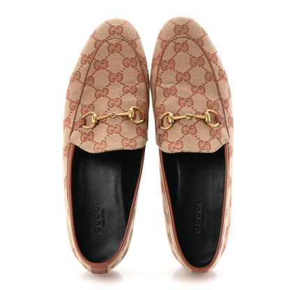 Gucci Canvas GG Monogram Horsebit Womens Jordaan Loafers 39.5 Beige Ruggine Rust 2 of 10