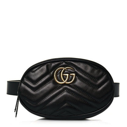 Gucci Calfskin Matelasse GG Marmont Belt Bag 95 38 Black 1 of 15