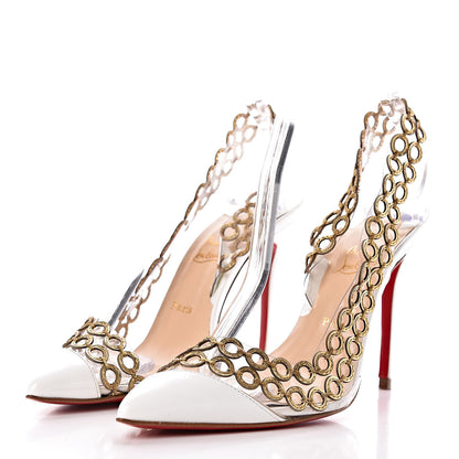 Christian Louboutin Patent PVC Malaika Half Dorsay 100 Pumps 35.5 White Gold 3 of 9