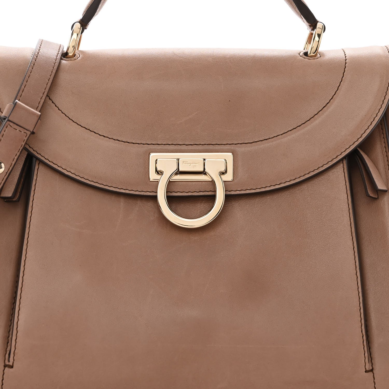 Salvatore Ferragamo Calfskin Sofia Rainbow Top Handle Bag Moka 7 of 9