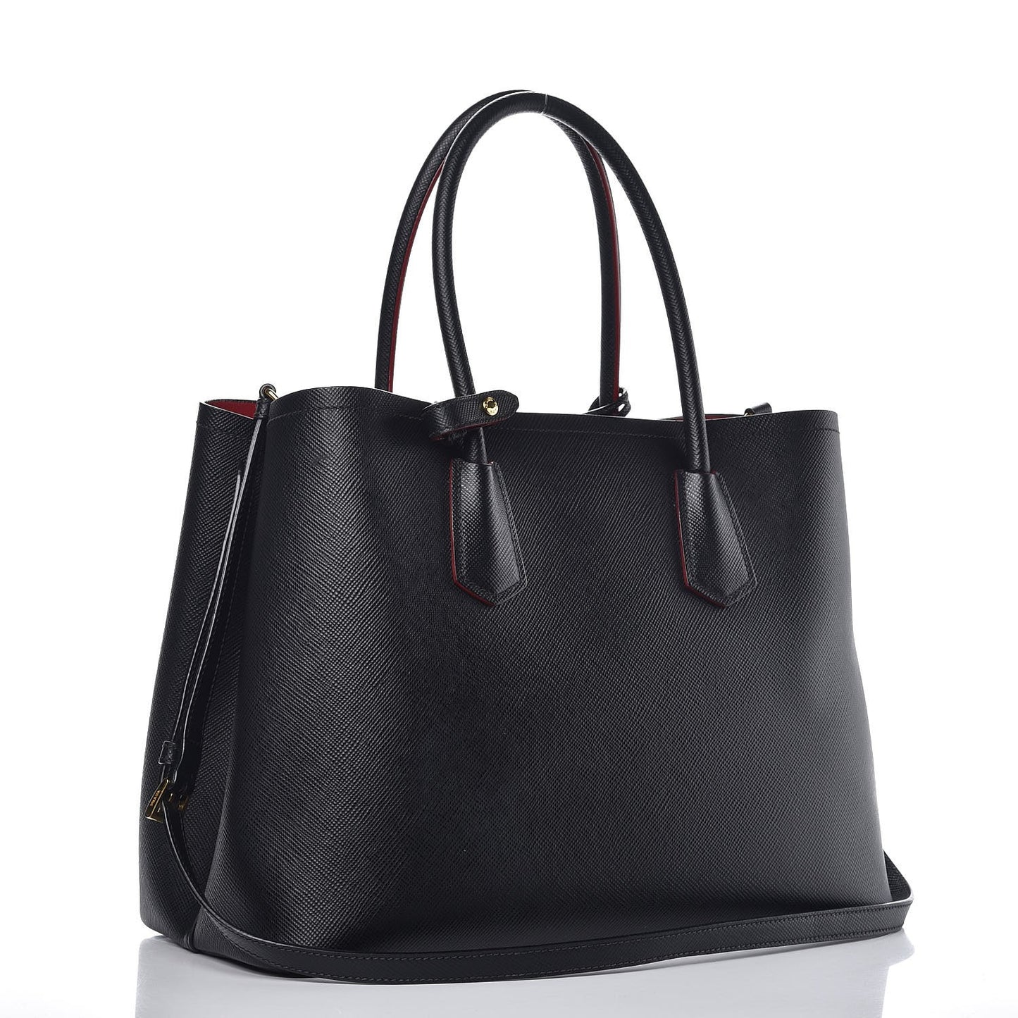 Saffiano Cuir Large Double Bag Nero Black Ciliegia