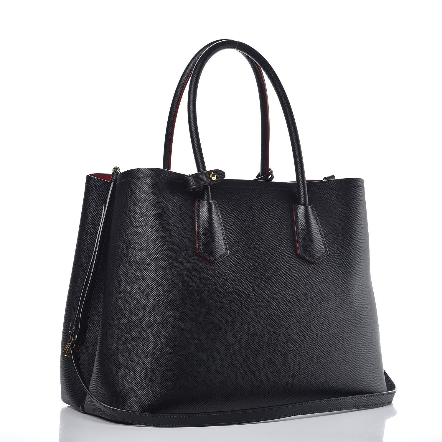Prada Saffiano Cuir Large Double Bag Nero Black Ciliegia 4 of 15