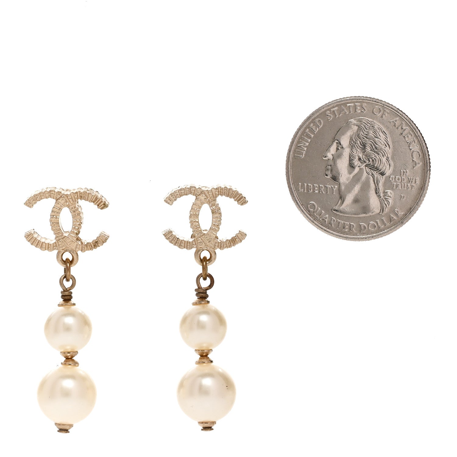 Chanel Pearl CC Drop Earrings Gold 2 of 5