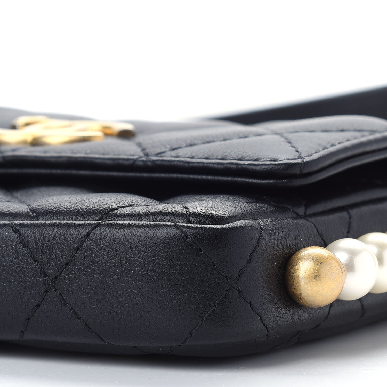 Chanel Calfskin Quilted About Pearls Card Holder Flap With Chain Black 10 of 10