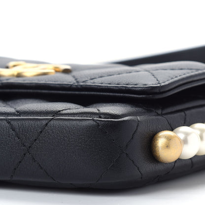 Chanel Calfskin Quilted About Pearls Card Holder Flap With Chain Black 10 of 10