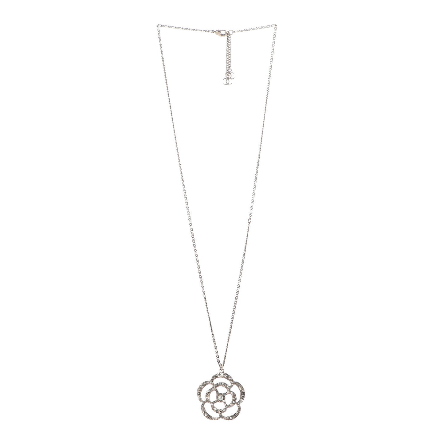 Pearl Crystal Large Camellia Pendant Necklace Light Gold