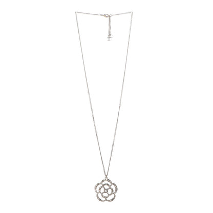 Chanel Pearl Crystal Large Camellia Pendant Necklace Light Gold 3 of 7