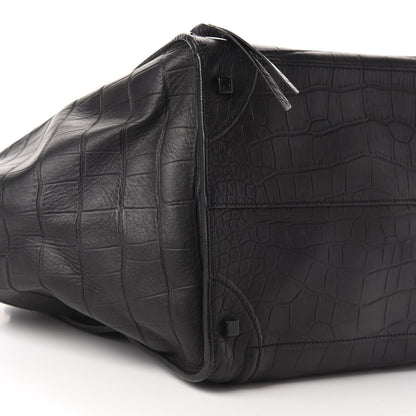 Celine Crocodile Embossed Calfskin Medium Phantom Luggage Black 6 of 12