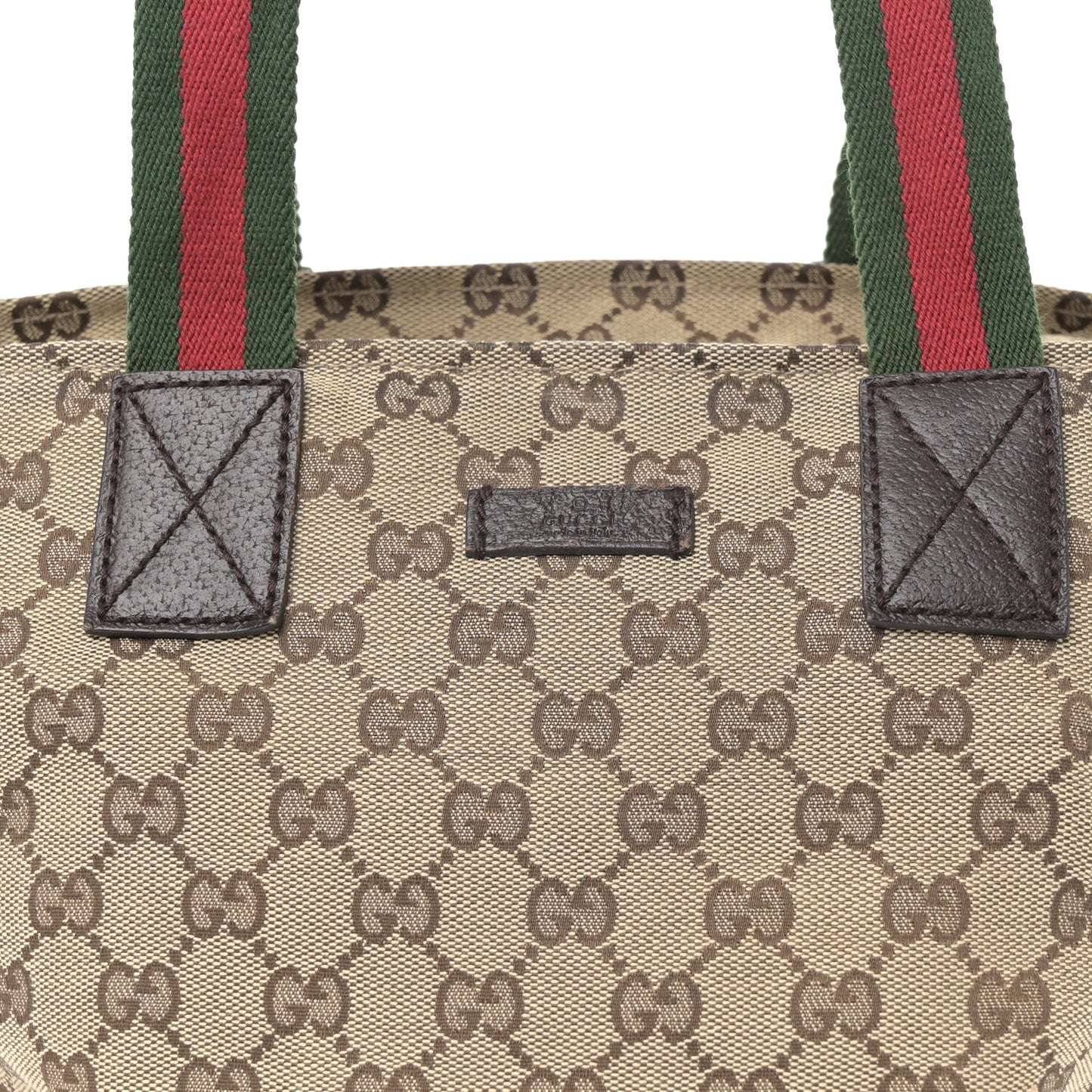 GG Monogram Small Web Handle Bucket Tote Dark Brown