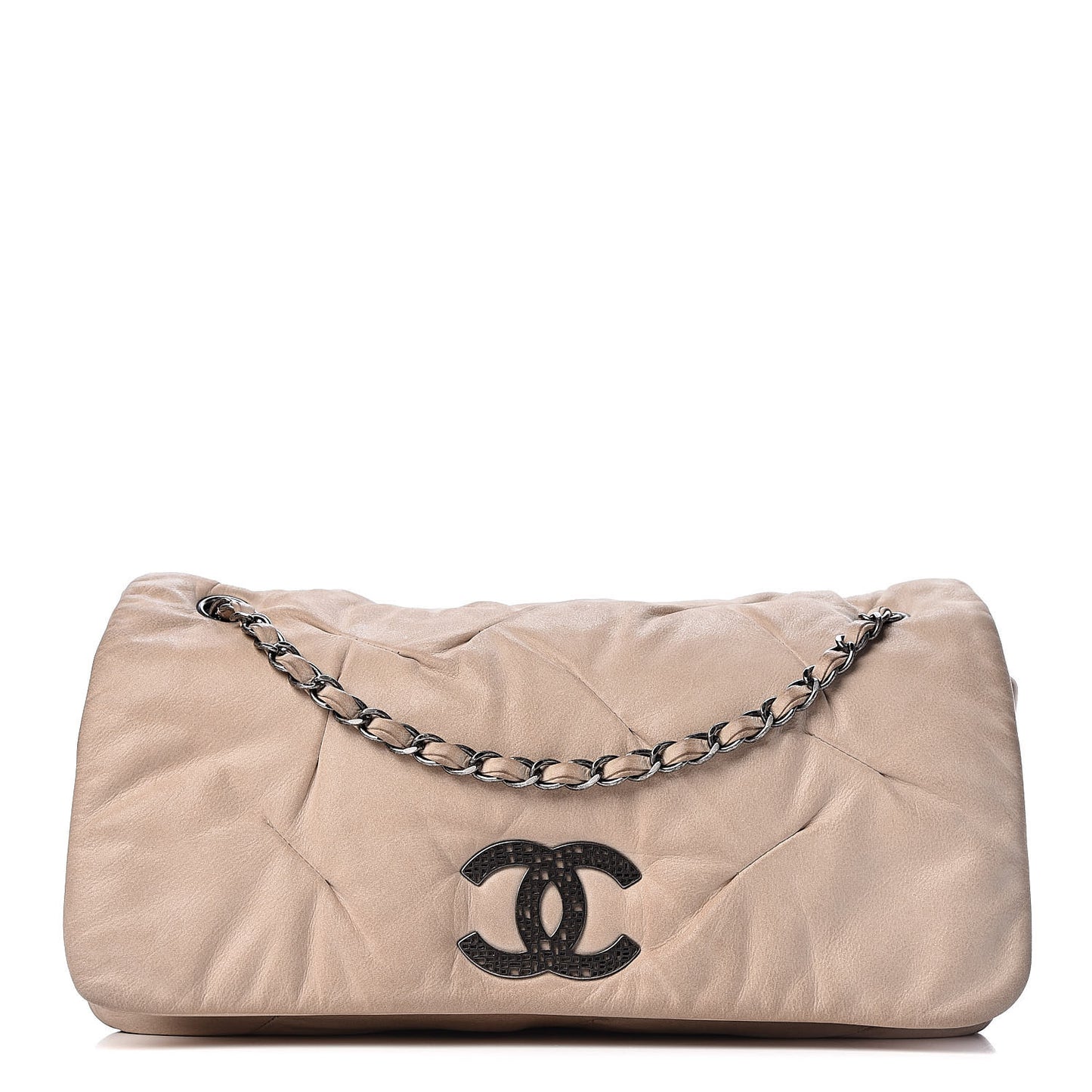 Iridescent Calfskin Glint Flap Beige