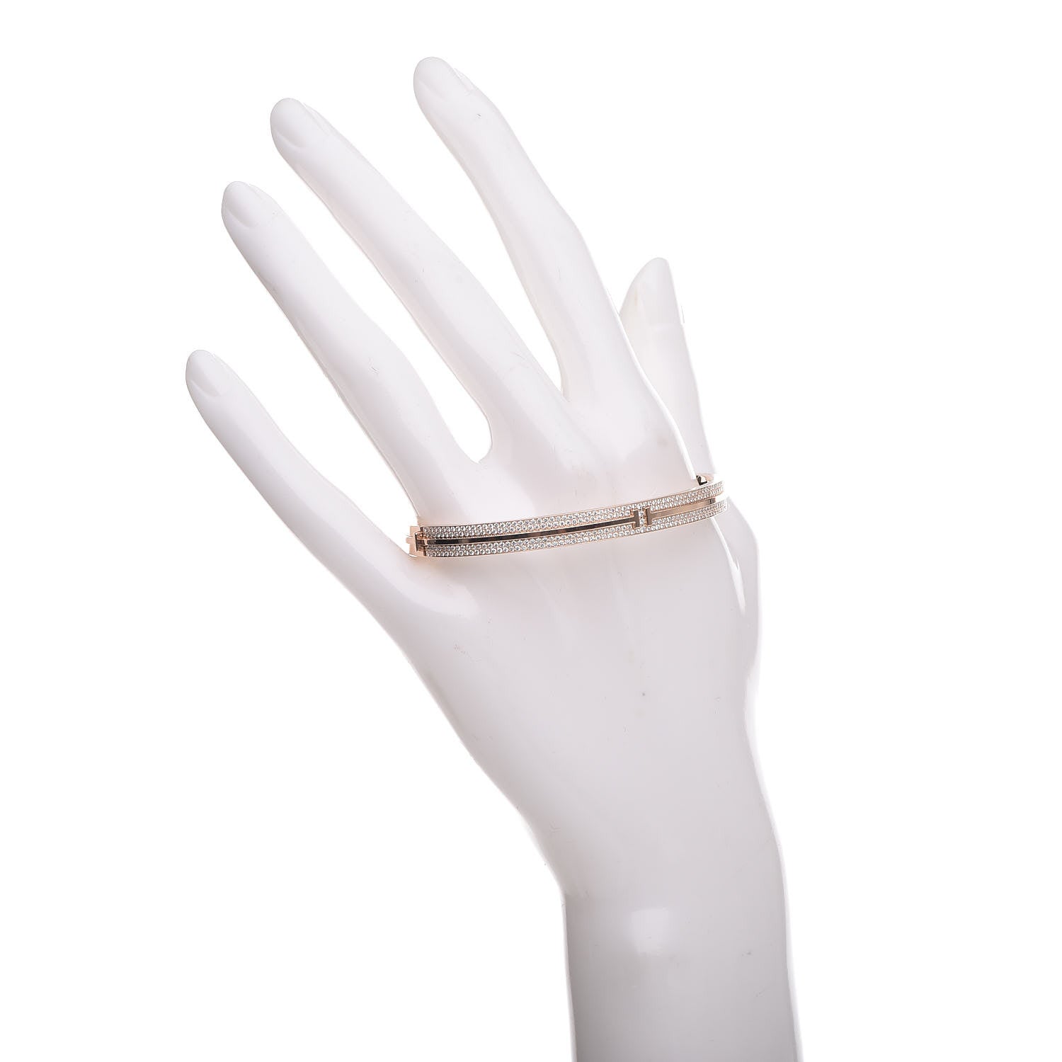 Tiffany 18K Rose Gold Diamond T Hinged Pave Bracelet 2 of 6