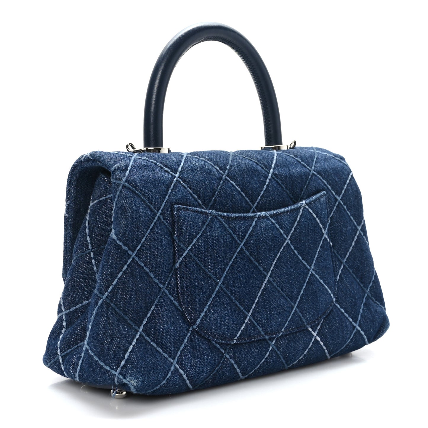 Denim Quilted Mini Coco Handle Flap Blue