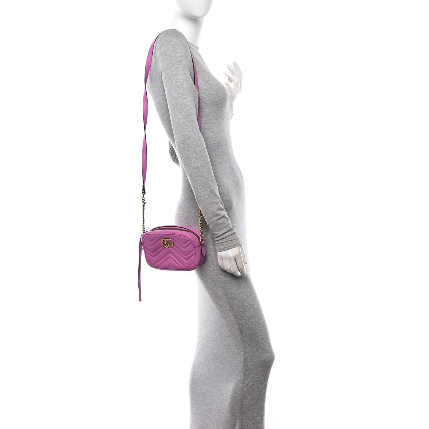 Calfskin Matelasse Mini GG Marmont Chain Shoulder Bag Candy Mousse