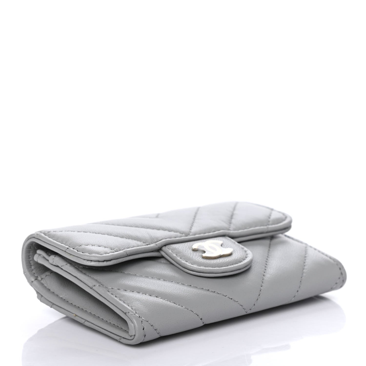 Chanel Lambskin Chevron Quilted Flap Card Holder Grey 3 of 5