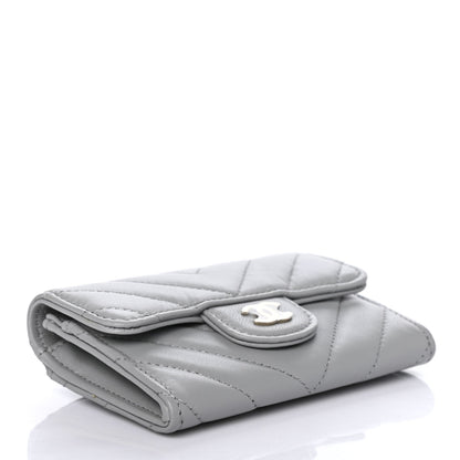 Chanel Lambskin Chevron Quilted Flap Card Holder Grey 3 of 5