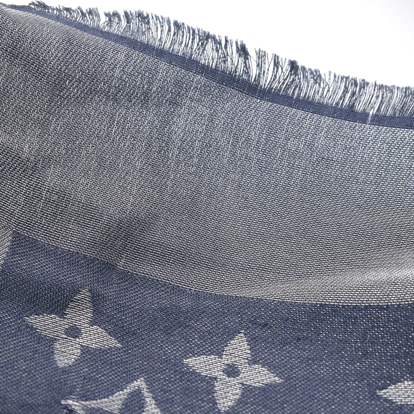 Silk Metal Wool Monogram Shawl Blue