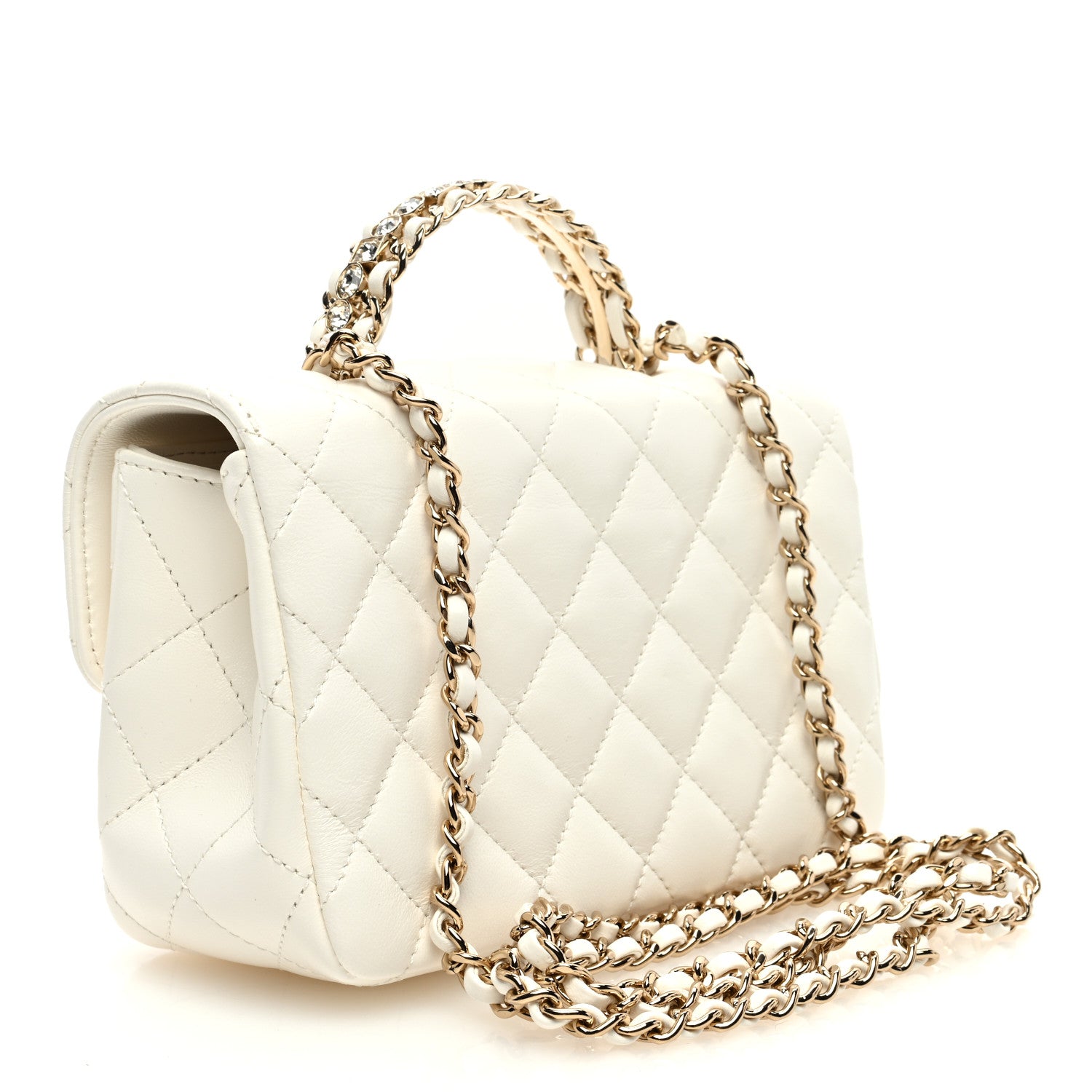 Chanel Lambskin Quilted Mini Crystal Top Handle Rectangular Flap White 2 of 11