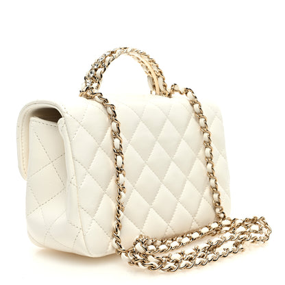 Chanel Lambskin Quilted Mini Crystal Top Handle Rectangular Flap White 2 of 11