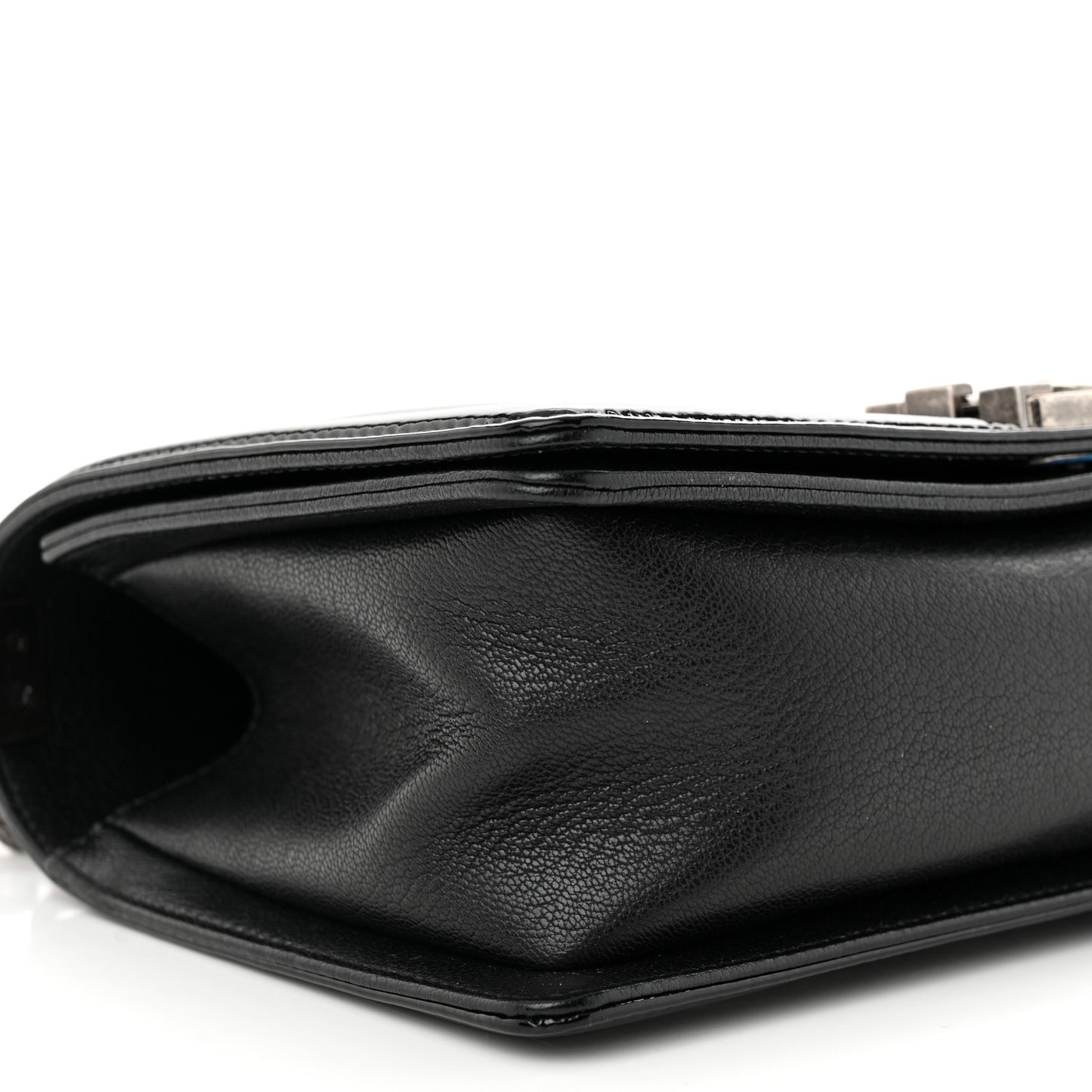 Goatskin Quilted Patent Medium Duo Boy Flap Black
