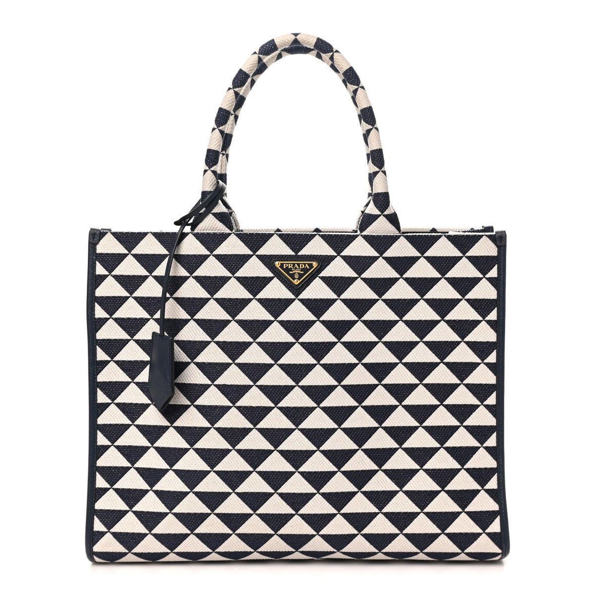Jacquard Saffiano Triangolo Symbole Embroidered Large Tote Baltico Talco