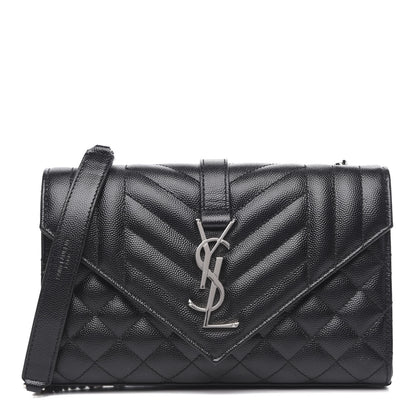 Saint Laurent Grain De Poudre Textured Mixed Matelasse Triquilt Small Monogram Satchel Black 1 of 12