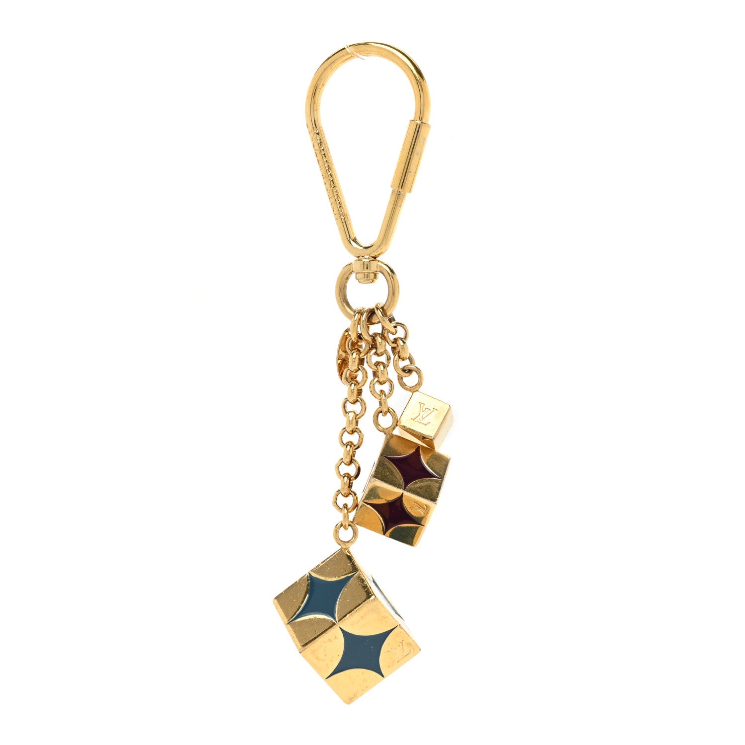 Louis Vuitton Damier Cubes Bag Charm Key Holder Gold 2 of 6