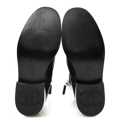 Chanel Iridescent Calfskin Patent Cap Toe Lace Up Combat Boots 38 Black 6 of 11