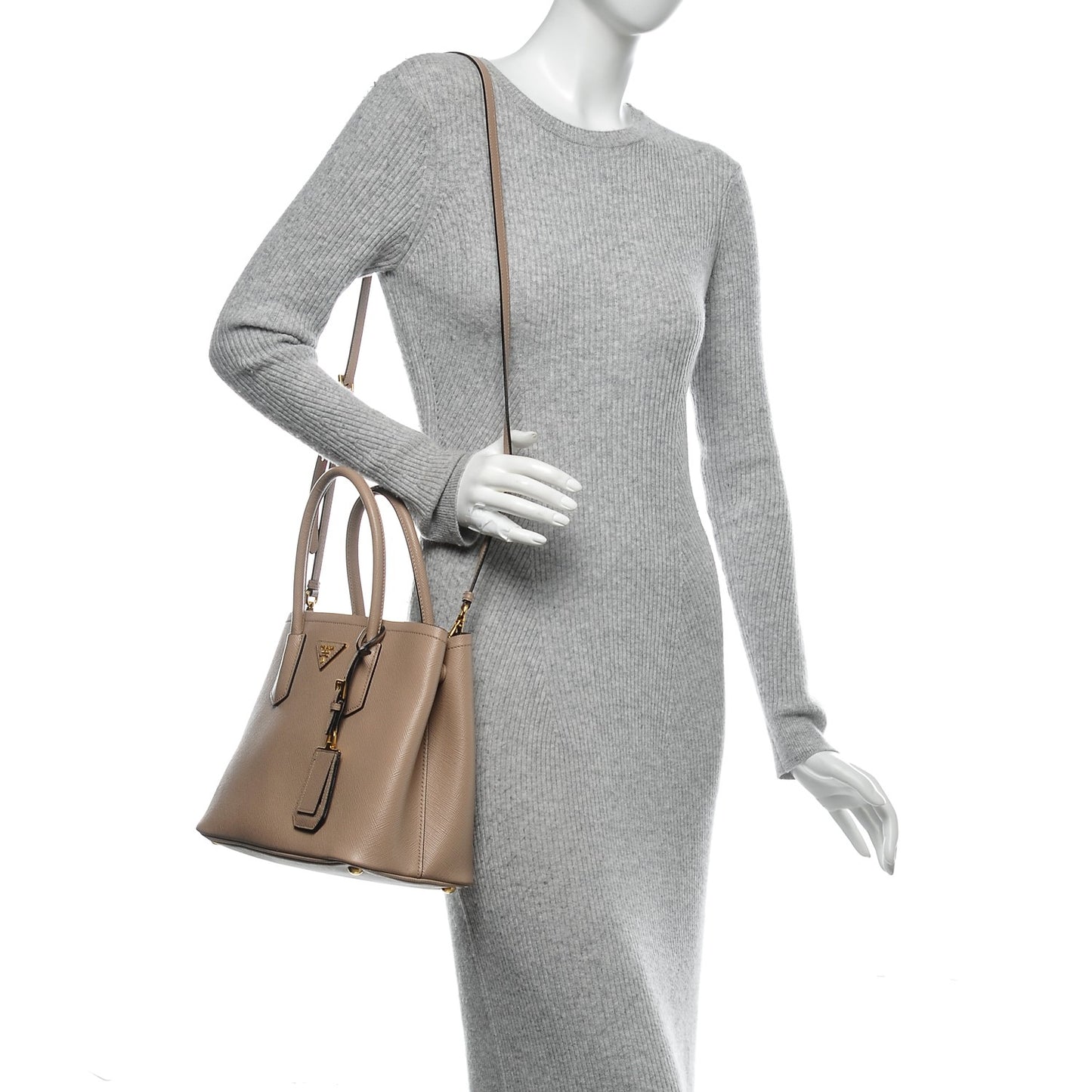 Saffiano Cuir Small Double Bag Cammeo Nero Black