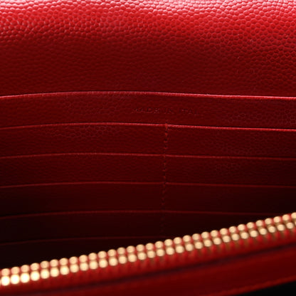 Saint Laurent Grain De Poudre Matelasse Chevron Monogram Chain Wallet Red 7 of 12