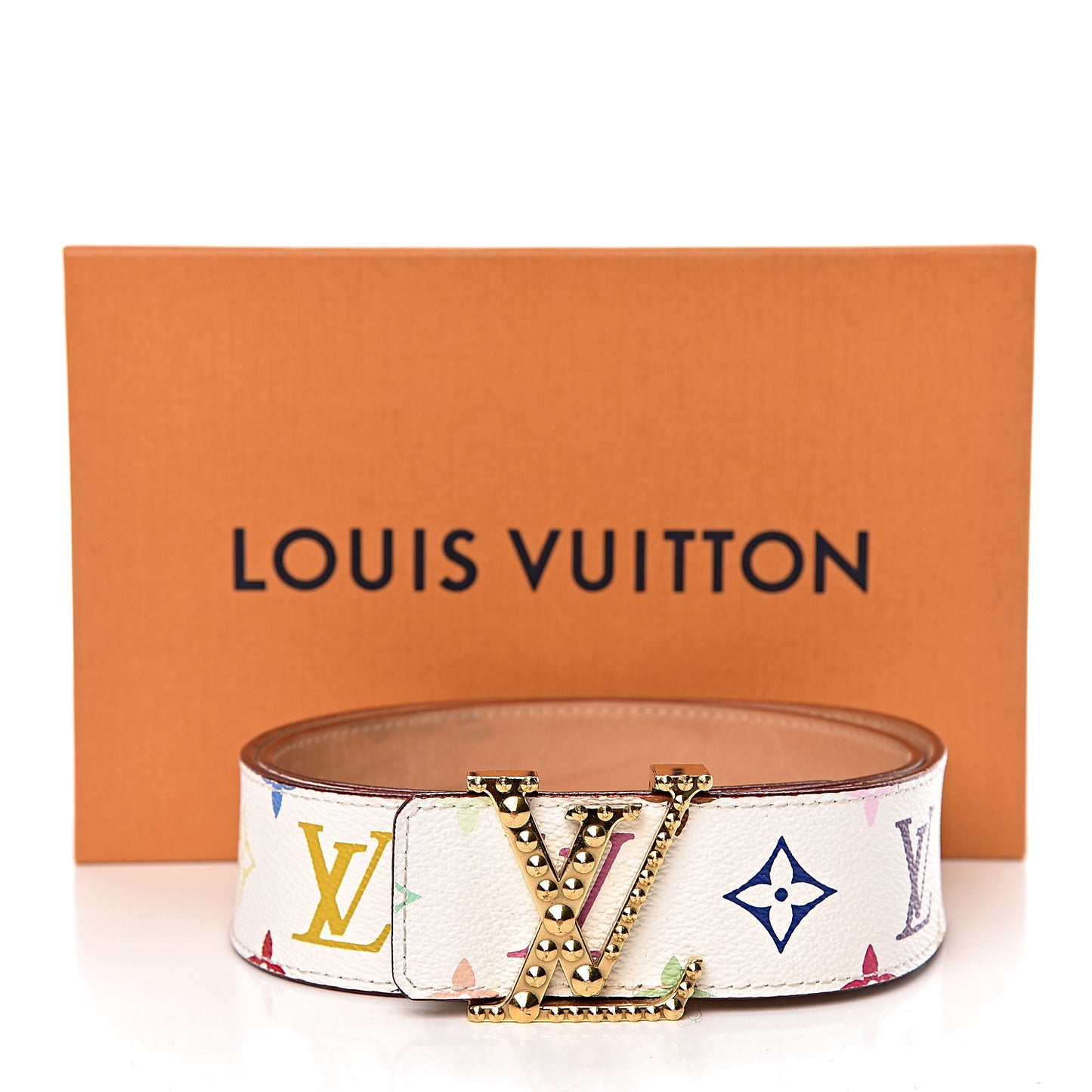 Monogram Multicolor Studded LV Initiales Belt 80 32 White
