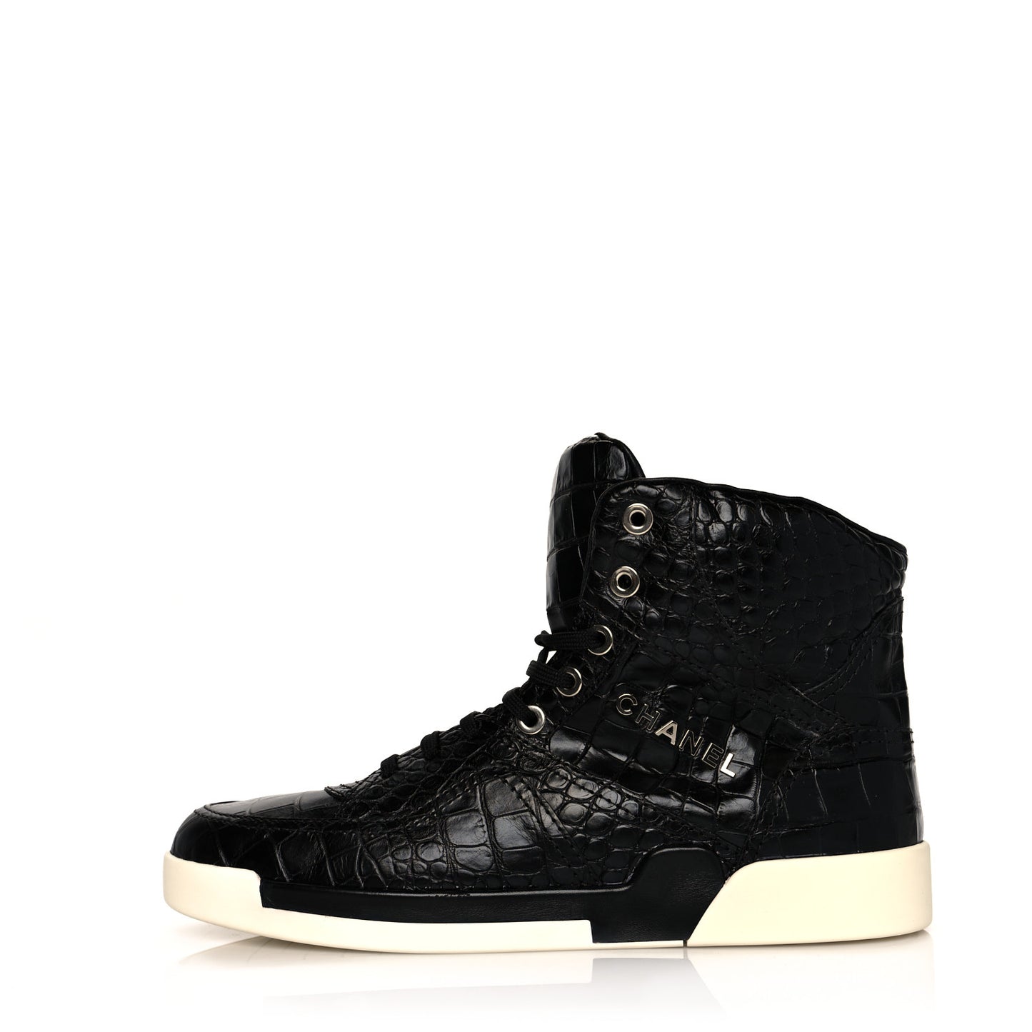 Calfskin Crocodile Embossed Mens Cocodile High Top Sneakers 45 Black