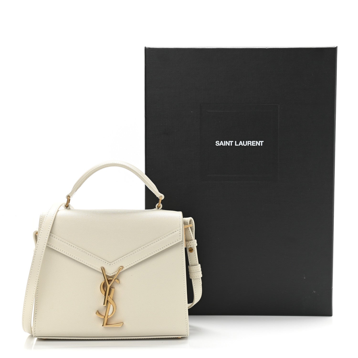 Saint Laurent Grain de Poudre Mini Classic Monogram Cassandra Top Handle Vintage White 11 of 11
