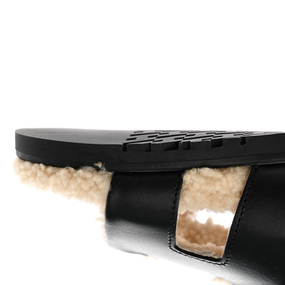 Hermes Calfskin Woolskin Womens Chypre Sandals 36.5 Black Ecru 11 of 13