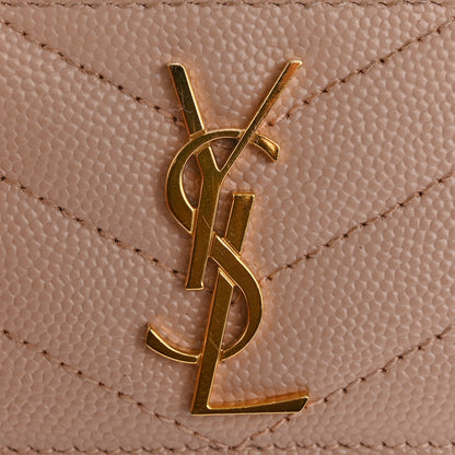 Saint Laurent Grain De Poudre Matelasse Chevron Monogram Credit Card Case Pale Pink 10 of 12