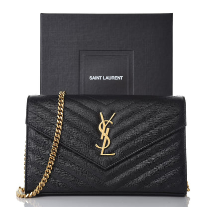 Saint Laurent Grain De Poudre Matelasse Chevron Monogram Chain Wallet Black 7 of 7